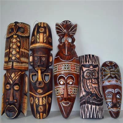 African Stone Mask Solid Wood Retro Nostalgic Bar Decoration Wood Carving Animal Wall Hanging Mural Ornaments