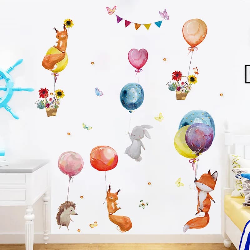 Cartoon Animals Balloon Wall Sticker Kids Room Home Decoration Mural Baby Bedroom Background Removable Wallpaper Nursery Decals