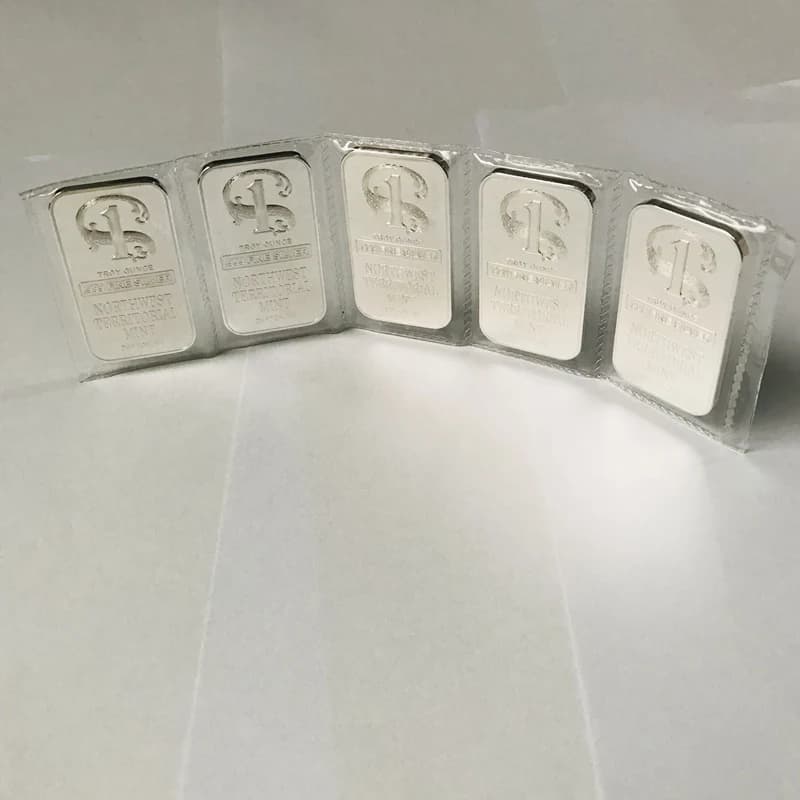 5 Pcs Non Magnetic 1 OZ Northwest Coin Brass Core Silver Plated Badge 50 X 28 Mm Vacuum Sealed Packing Souvenir Collectible Bar