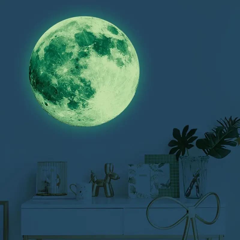 Moon Wall Decal Glow-in-the-Dark PVC Children's Room Decor Light-Up Moon Sticker Green/Blue/Pink 30cm Large Size Wallpaper
