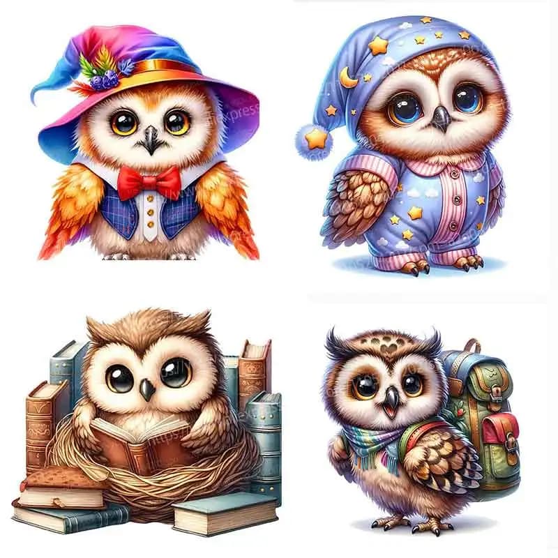 Cute Owl Wall Stickers Self-Adhesive Wallpaper for Bedroom Children's Room Animal Home Decor Background Decoration AA322