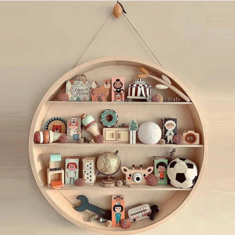 Wooden Wall-mounted display rack Lanyard storage rack Home decoration pendant Wooden shelving Round wall hanging shelf kids Room