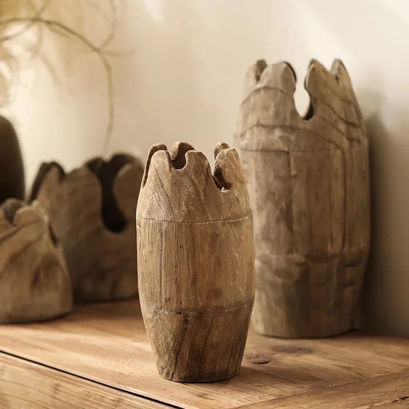 Wooden Flower Arrangement Vase Simulated Dried Flower Vessel Ware Decoration Ornaments Living Room and Office Home Decoration