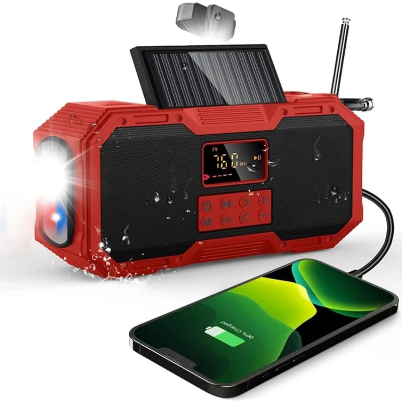 Waterproof hand-cranked weather flashlight portable solar camping hiking emergency radio
