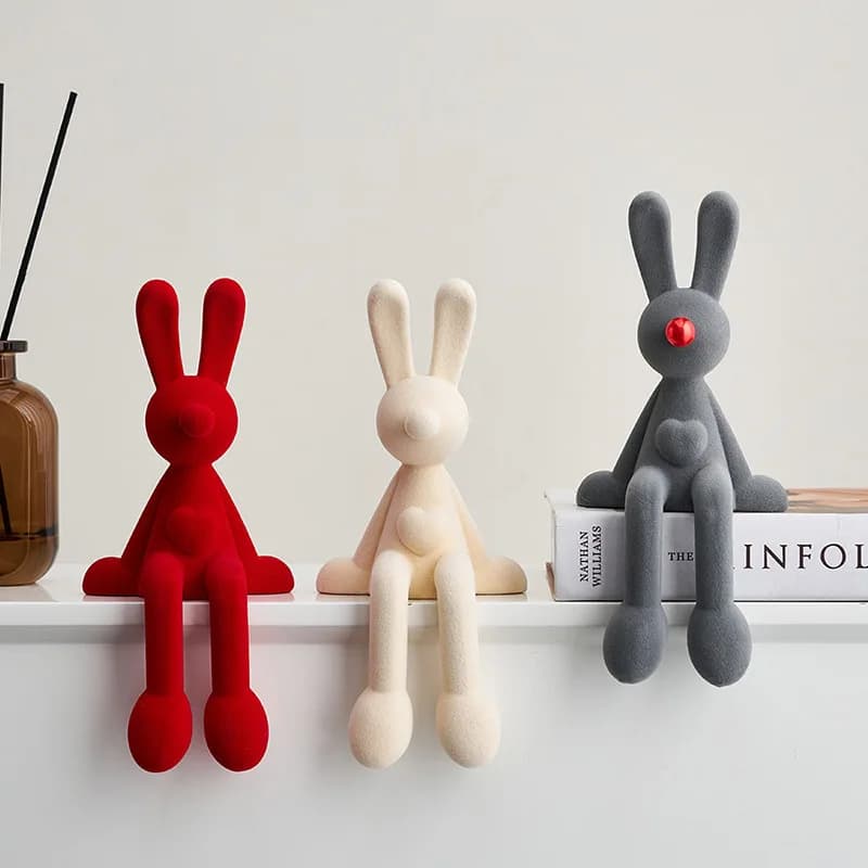 Flocked Sitting Rabbit Figurine, Luxury Art Resin Craft Ornament, Elegant Decor for Wine Cabinet, TV Stand, Living Room Table