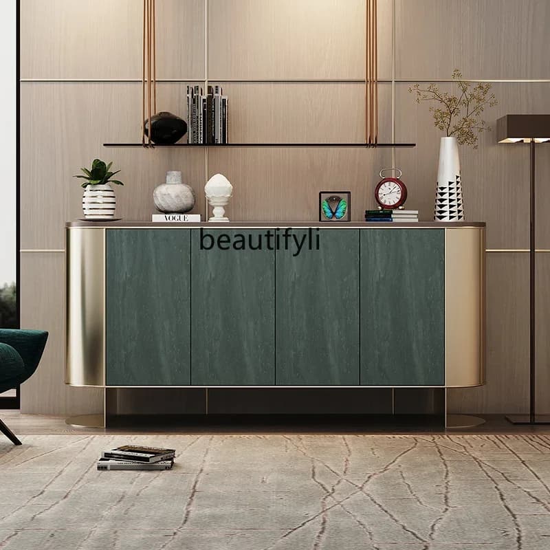 Light Luxury Style Solid Wood Sideboard High-End Living Room Storage Decorative Cabinet Italian Minimalist Entryway Cabinet