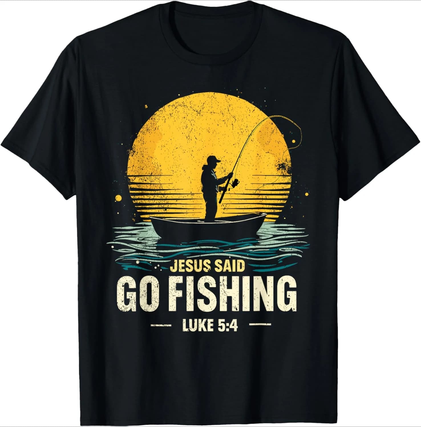 Jesus Said Go Fishing Bible Verse Fisherman Christian design-100% cotton summer O-neck short sleeve printed men's T-shirt.