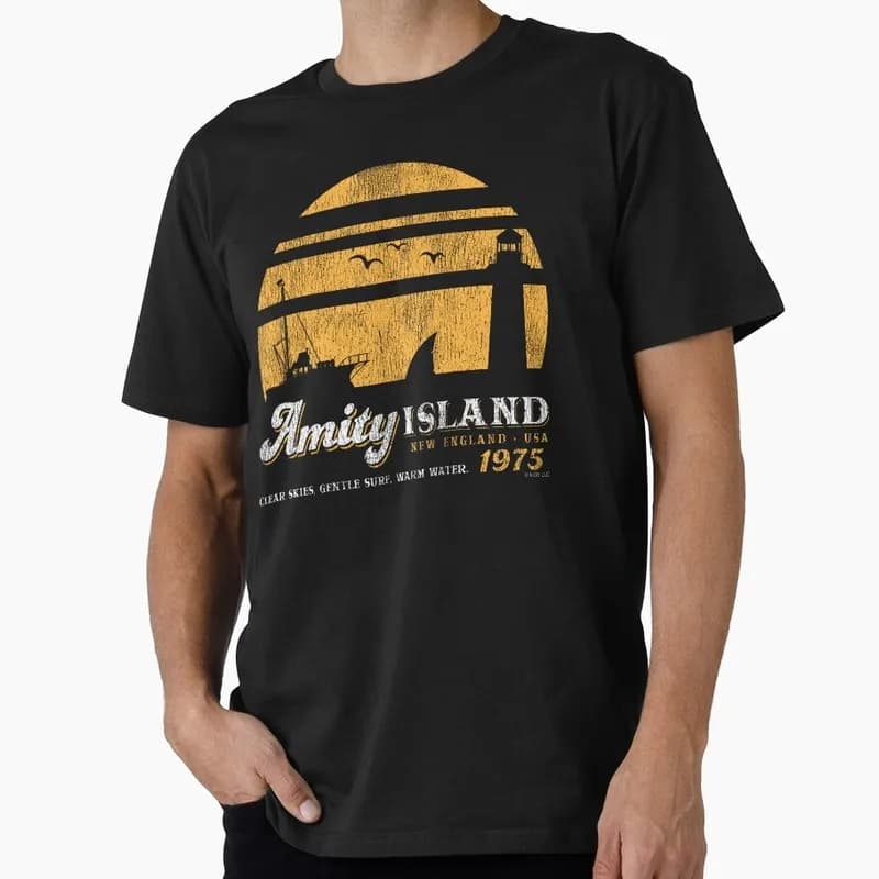 Jaws Horror Movie Halloween Gift T Shirt Vintage Amity Island Great White Shark Graphic Tops Unisex Short Sleeve Streetwear Tees
