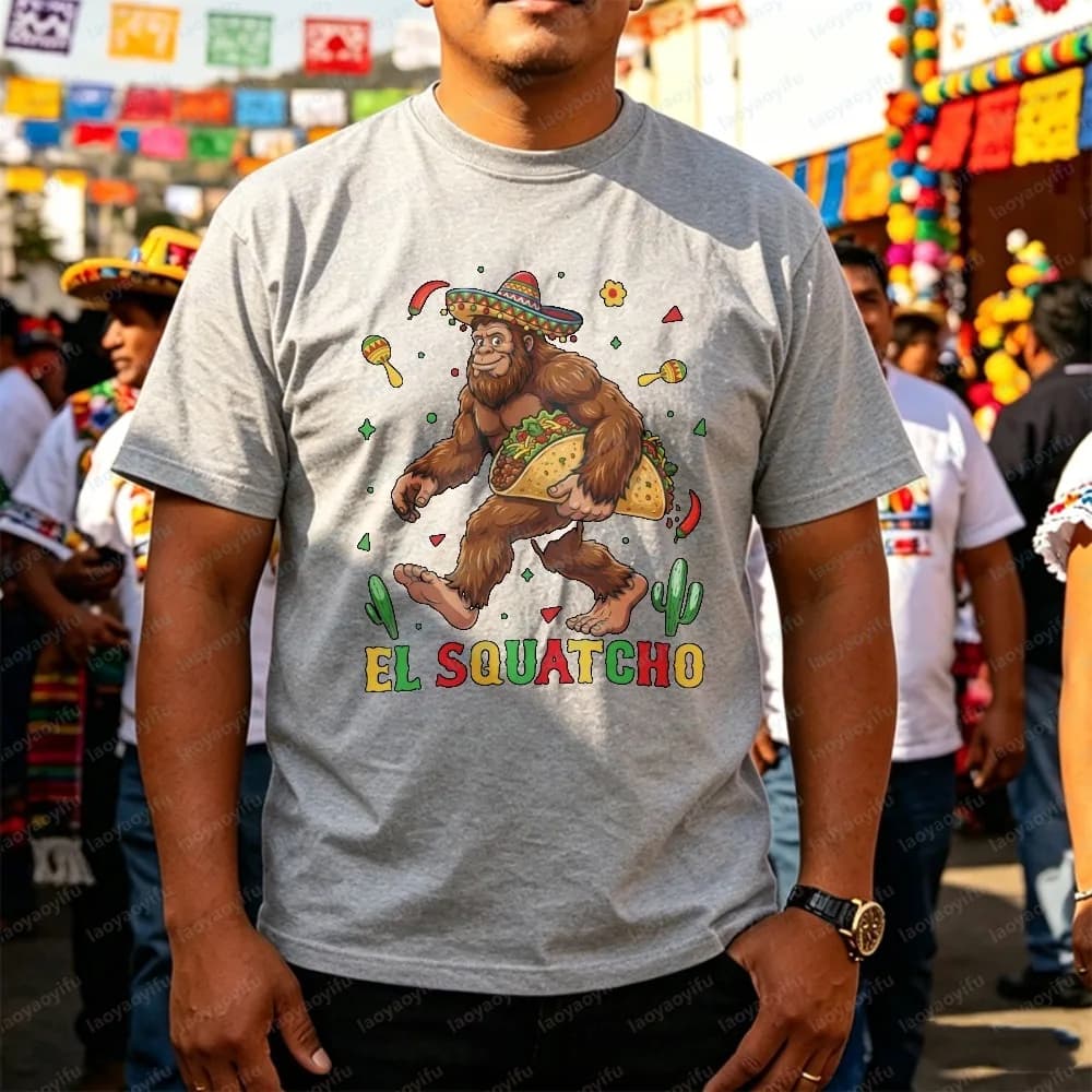 El Sasquatcho Cinco De Mayo Shirt Mexican Bigfoot Sasquatch Maracas Party Tacos Graphic Tshirts Harajuku Men Clothing Streetwear