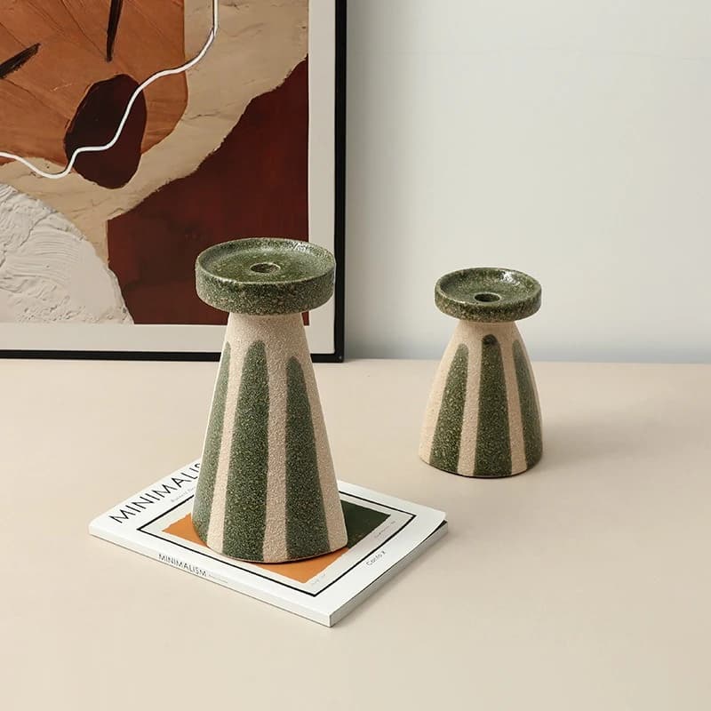 New Chinese style wabi sabi hand-painted ceramic torch candlestick ornament living room dining table decoration crafts