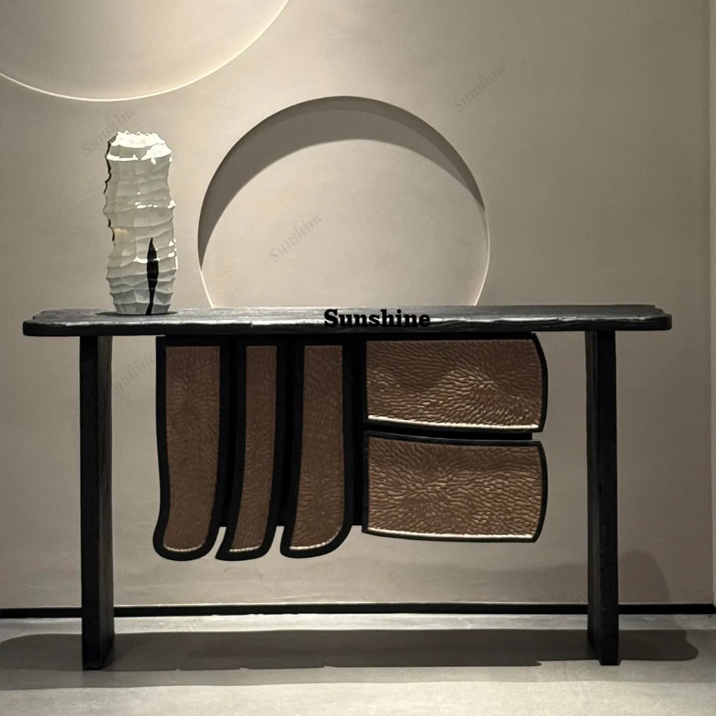 Medieval Xuan Guan Tai Black Modern Simple Rectangle Solid Wood End View Table