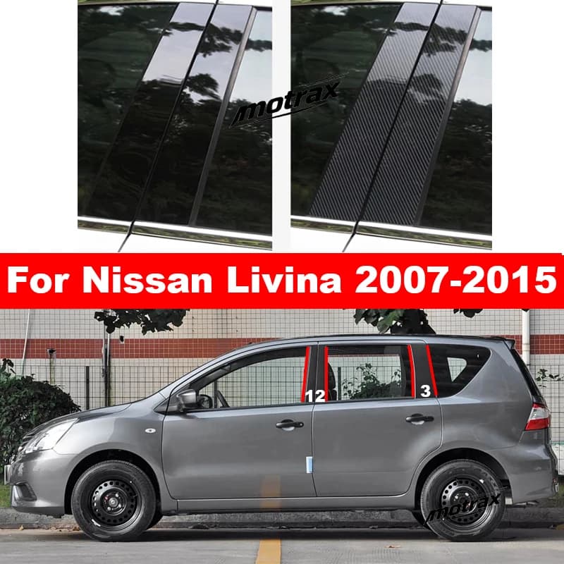 Car PC Material Pillar Post Cover Door Trim Window Molding Sticker Plate for Nissan Livina 2007-2015 2014 Exterior Accessories