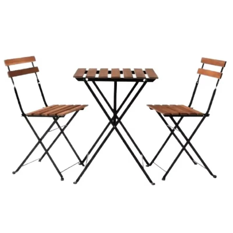 Modern Outdoor Metal Frame Acacia Bistro Garden Chair Table Foldable Portable