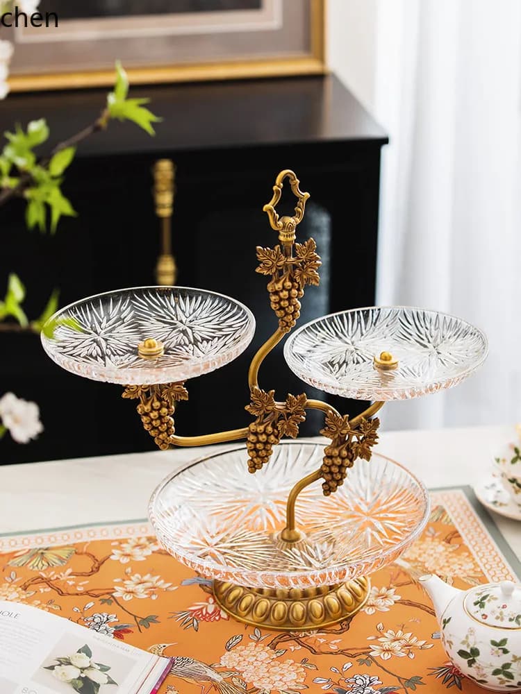 ZML Brass Multi-layer Fruit Plate Home Living Room Coffee Table Decoration Dining Table Dessert Cake Tray