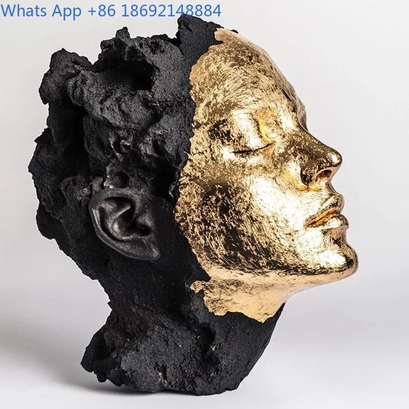 Italian Style Light Luxury Gold-Embossed Female Head Artwork Creative Living Room Wine Cabinet Decoration Resin Craft