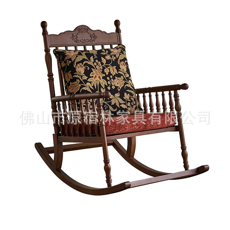 LH medieval solid wood rocking chair small apartment home recliner leisure single sofa chair