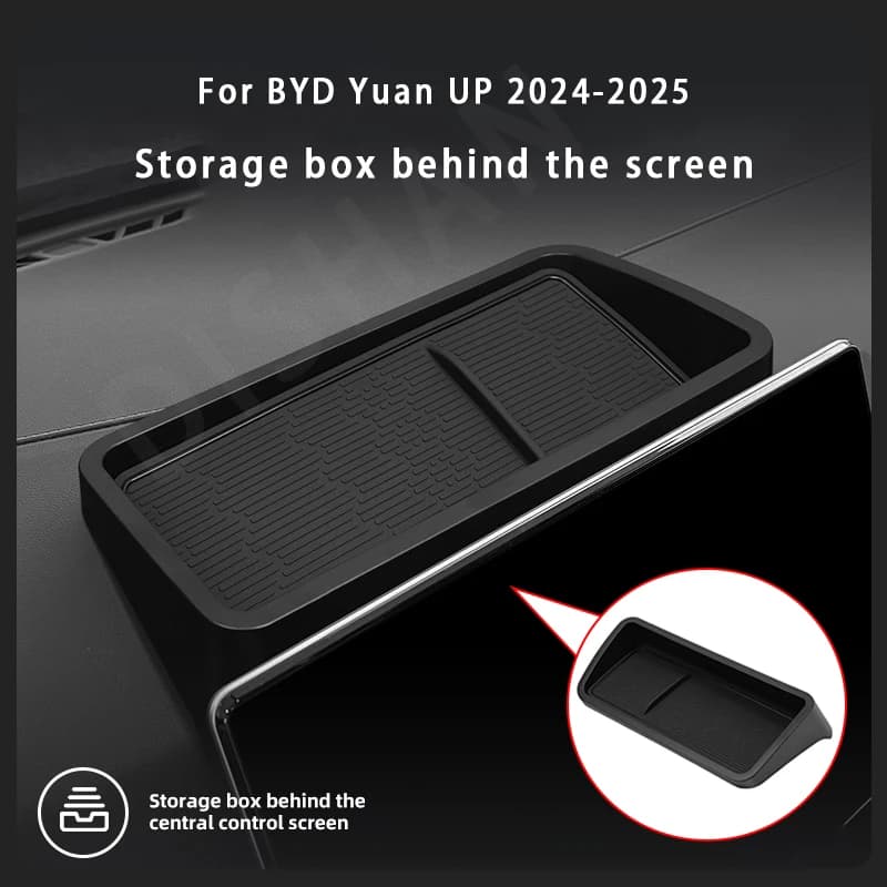 For BYD Yuan UP 2024-2025 Central Control Navigation Behind Screen Storage Box Dashboard Organizer Non-slip Tray Car Accessories