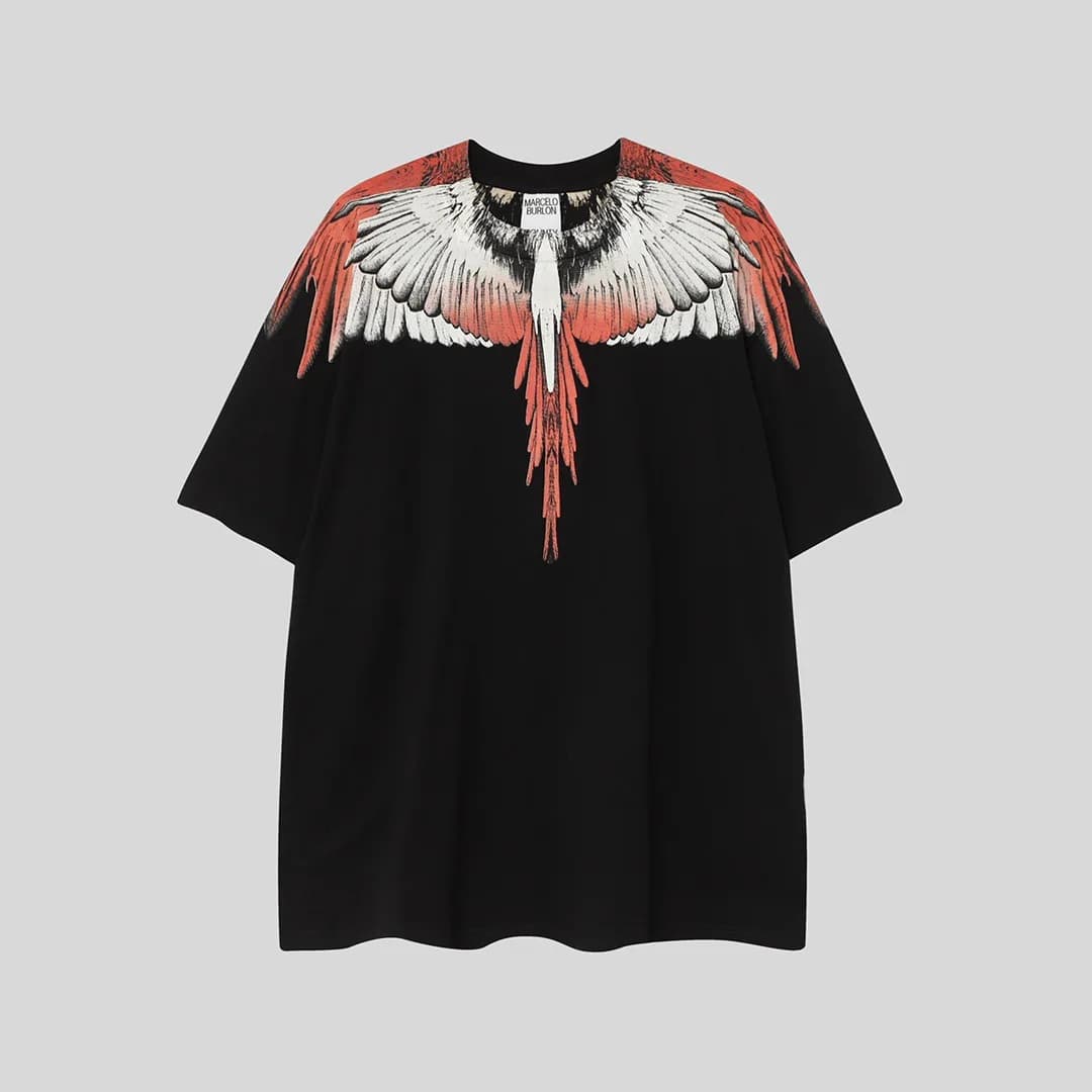 Marcelo Burlon 26SS American streetwear - Feather and Wings Print Short-Sleeved T-Shirt Men's and Women's Half-Sleeved
