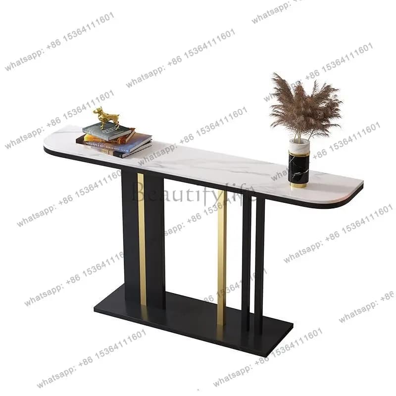 Semicircular rock slab entrance table light luxury minimalist modern simple strip case against