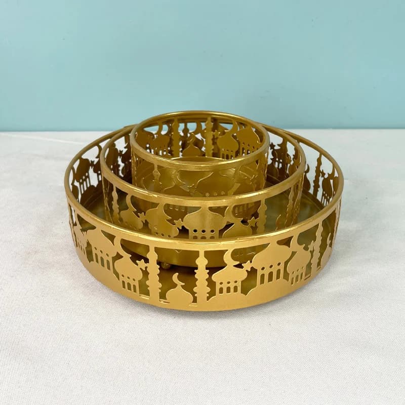 New Iron-Border Festival Supplies Utensil Tray Iron Art Round Home Decoration Metal Light Luxury Container
