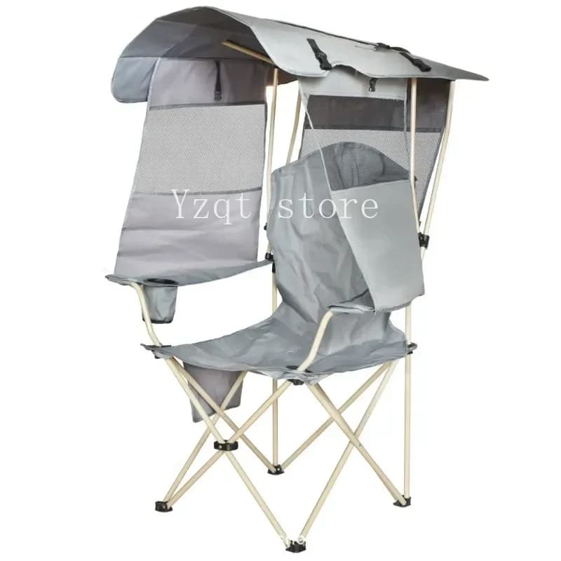 Portable Foldable Camping Chair with Sun & Rain Canopy Armrest Backrest Outdoor Leisure Seat for Fishing BBQ Beach Picnic Hiking