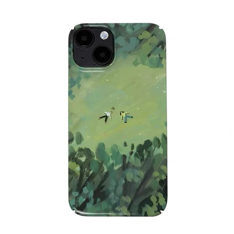 Green Fresh Lying Flat Oil Painting Phone Case for IPHONE 17 Air 16E 15 PROMAX 14 15 16Plus 13 12 MINI 11 XR Acrylic Phone Cover