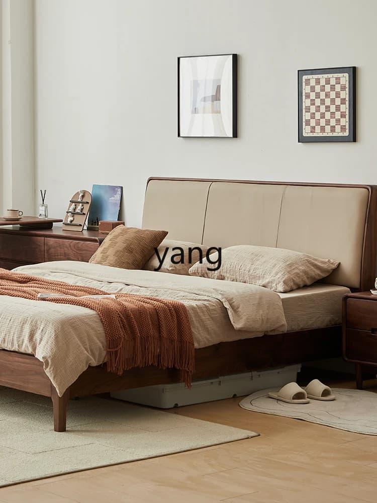 LMM Nordic solid wood bed black walnut double small apartment light luxury 1.8 meters master bed