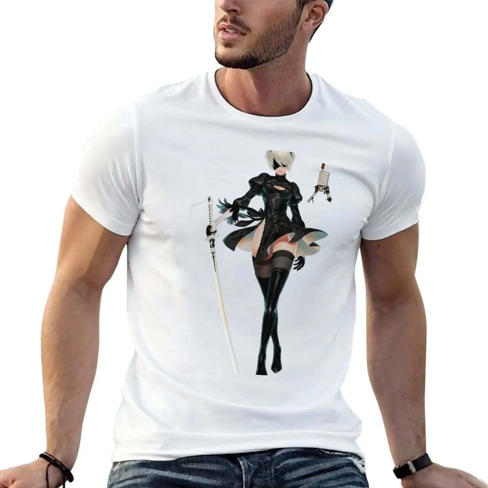 Nier Automata 2B T-Shirt valentines boutique clothes anime t shirts for men graphic