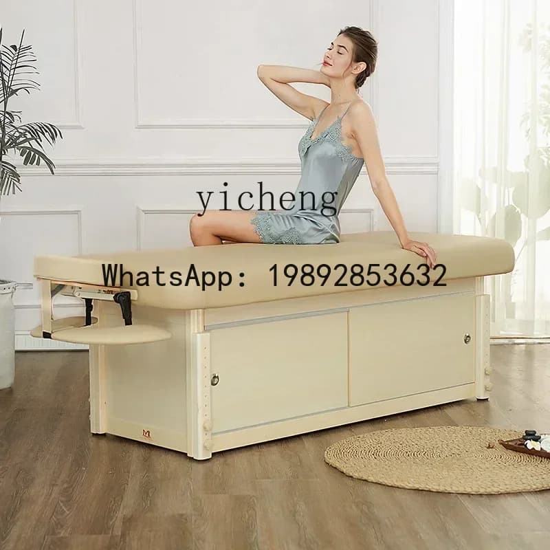 Fixed Massage Couch Lifting Cabinet with Bed Storage Organizer Beauty Salon Massage Body
