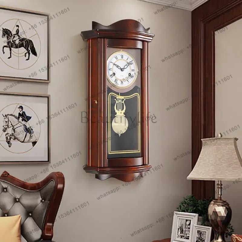 55Retro European mechanical clock Solid wood wall clock Pendulum clock