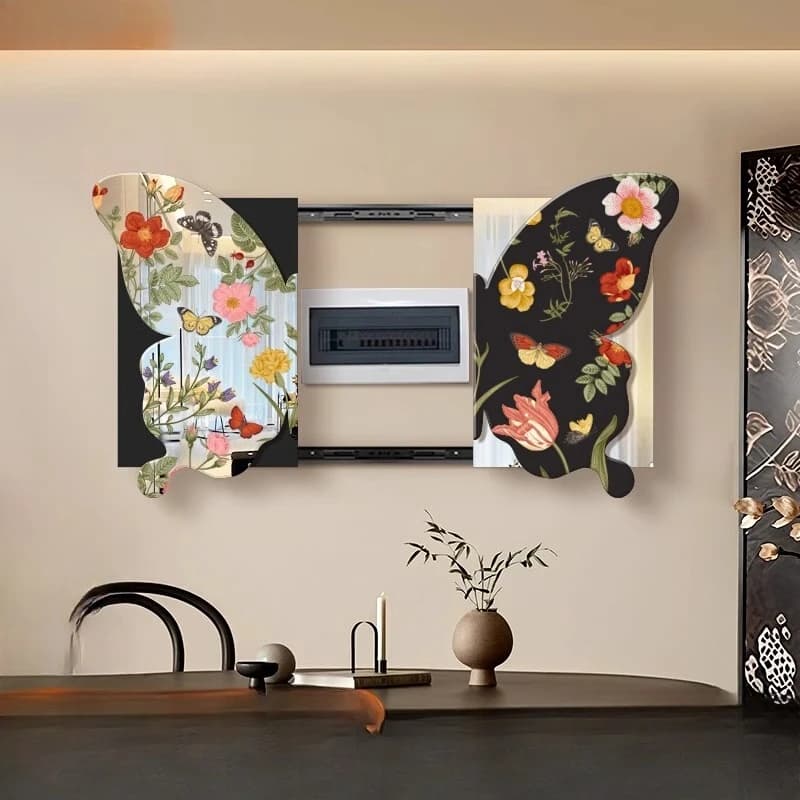 Vintage Butterfly Electrical Panel Cover - Sliding Mirror Art Antique Style Decorative Painting for Switchboard & Utility Box