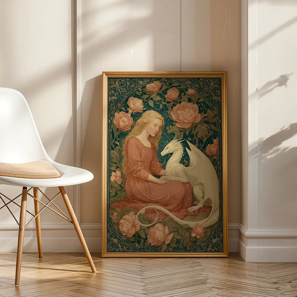 Bohemian Maiden With White Dragon Canvas Poster Wall Art,2D Print Wall Decor,Home Decor For Living Room & Bedroom
