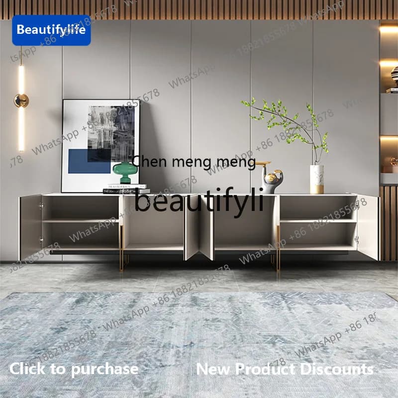 CQY Modern Light Luxury TV Cabinet and Coffee Table Set for Living Room, Designer High-End Slate Floor Cabinet