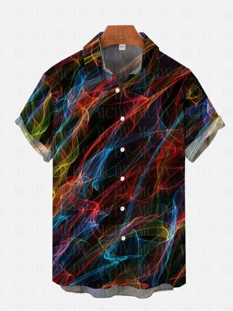 Abstract Iridescent Cracked Texture Printing Short Sleeve Shirt 3D Hawaiian Shirts Summer