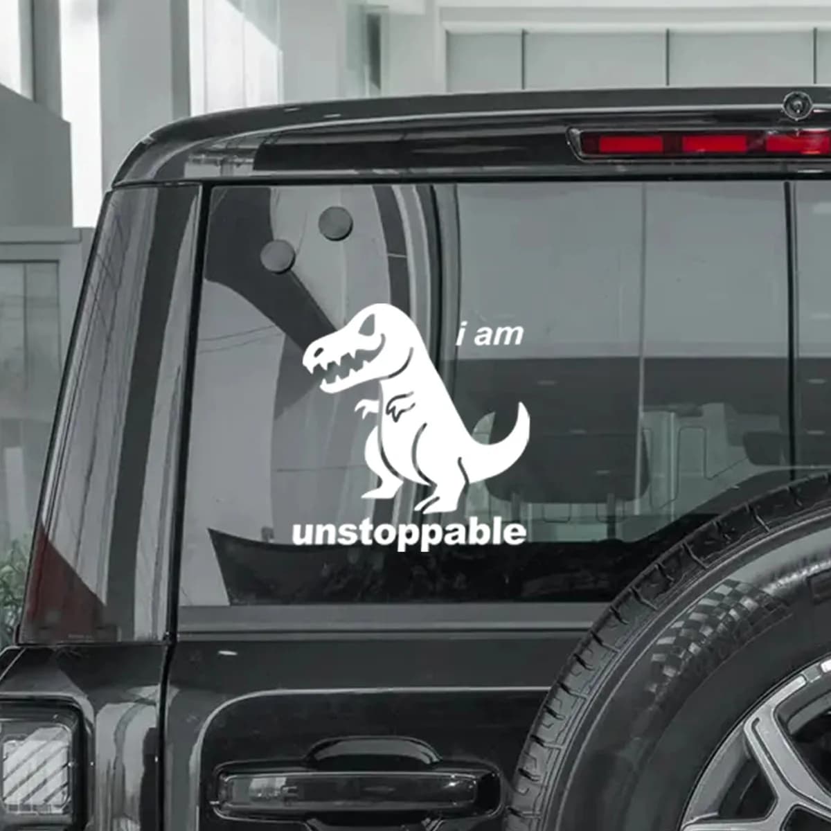 Three White Personalized Dinosaurs with Unstoppable Words Super Transparent Car Stickers