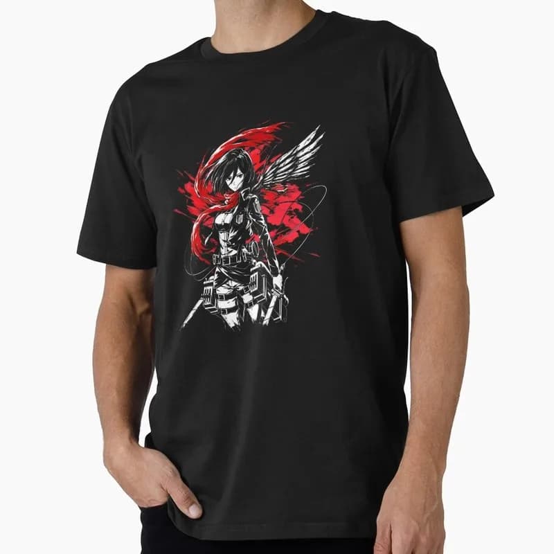 Winged Red Warrior Mikasa Attack on Titan Anime Gift T shirt Shingeki no kyojin Print Graphic Clothes All size tops S-6XL