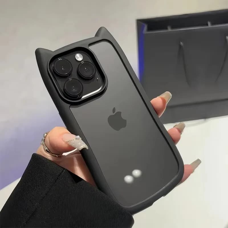 Cute Cat Ear Transparent Phone Case For iPhone 18 Pro 17 16 15 14 13 11 12 Pro Max Air Shockproof Bumper Silicone Soft Cover
