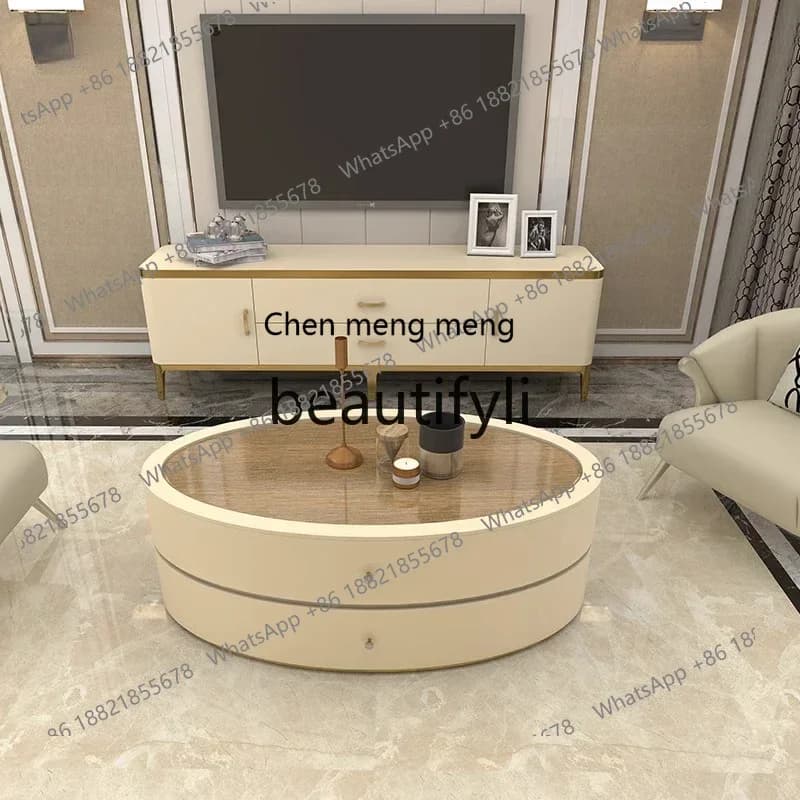 SS ss7486 Light luxury coffee table household American TV cabinet coffee table set modern light luxury living room round coffee