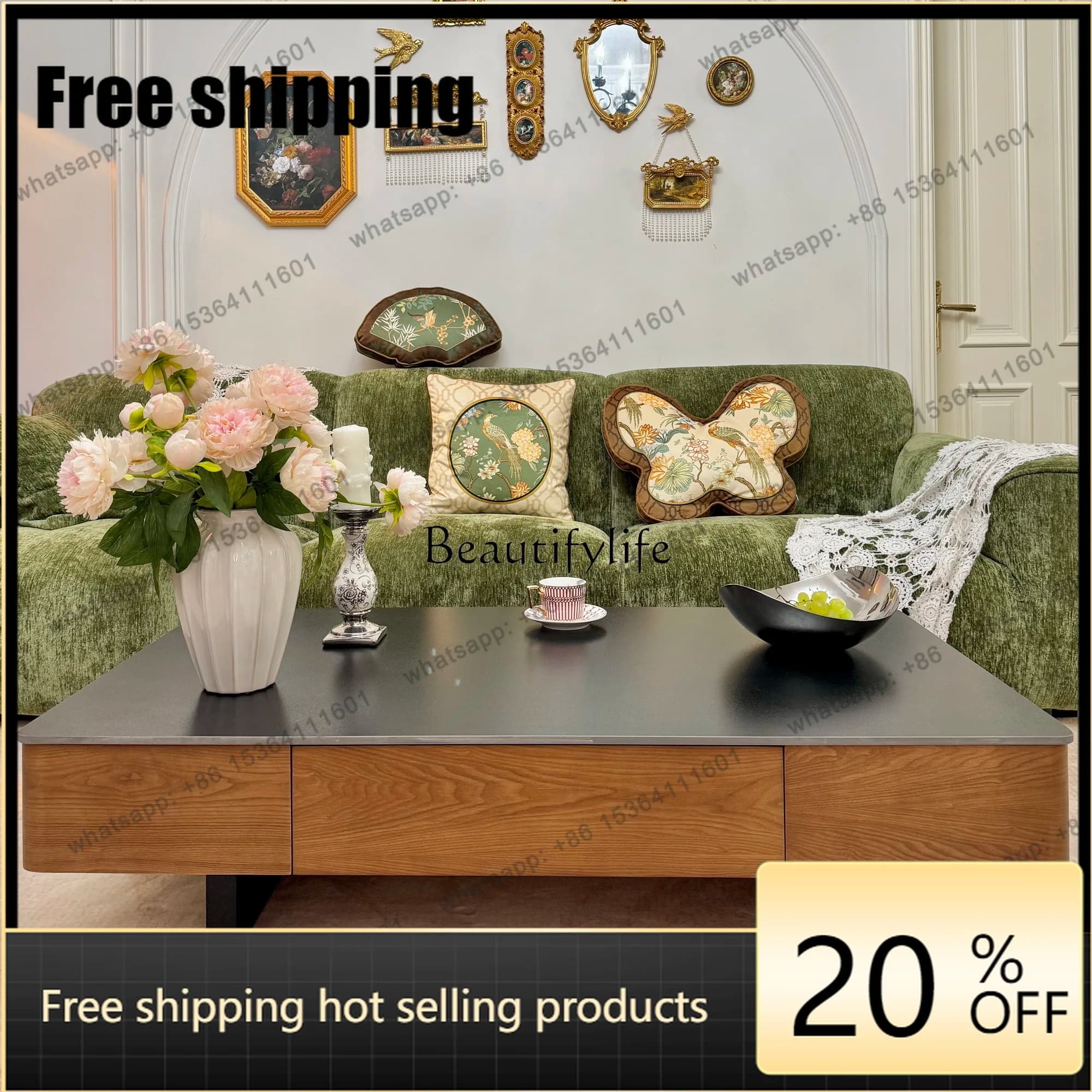 HJ Medieval Coffee Table Black Rock Slab Simple Rectangular Tea Table