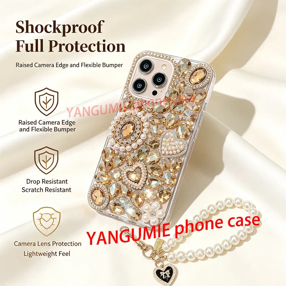 Suitable for iPhone 17/14 Pro Max phone cases, Queen perfume bottle style, fits iPhone 15 silicone with pearl chain