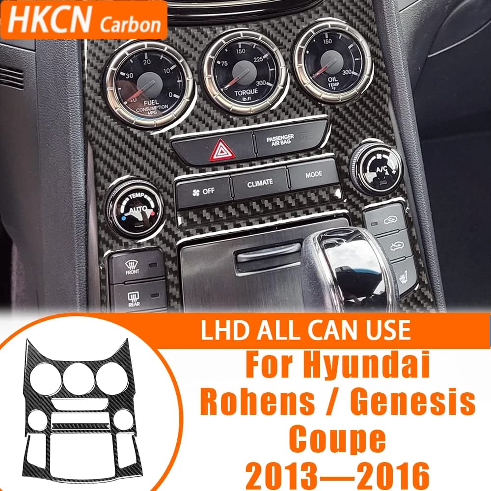 Car Accessories Carbon Fiber Center Console Panel Decals Interior Cover Trim Sticker For hyundai Rohens Coupe Genesis 2013—2016