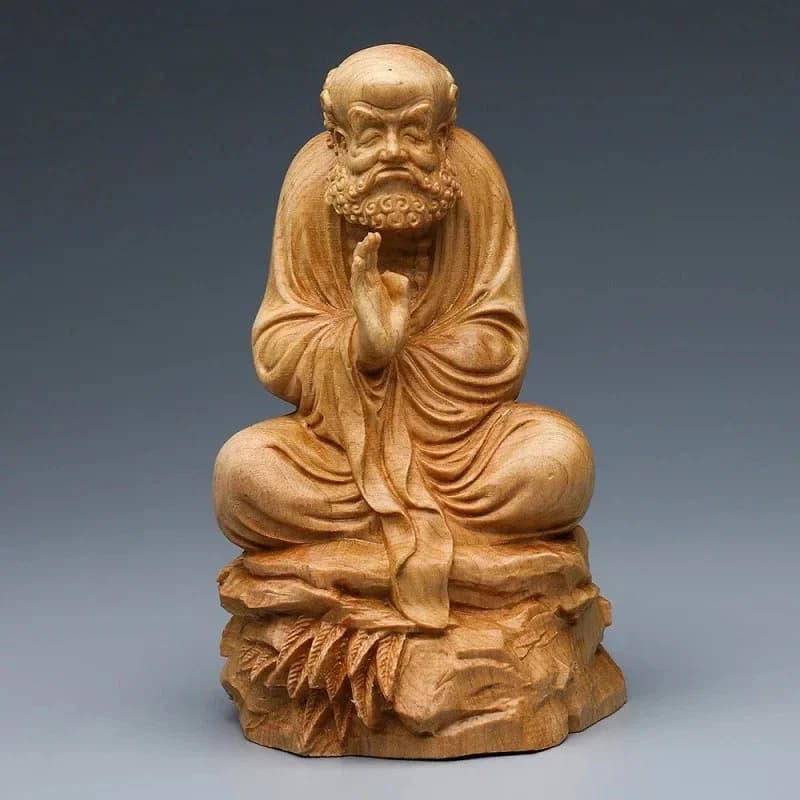 12.5cm Hand Carved Boxwood Bodhidharma Statue Sitting Damo Figurine Zen Buddhist Home Desktop Decor Ornament