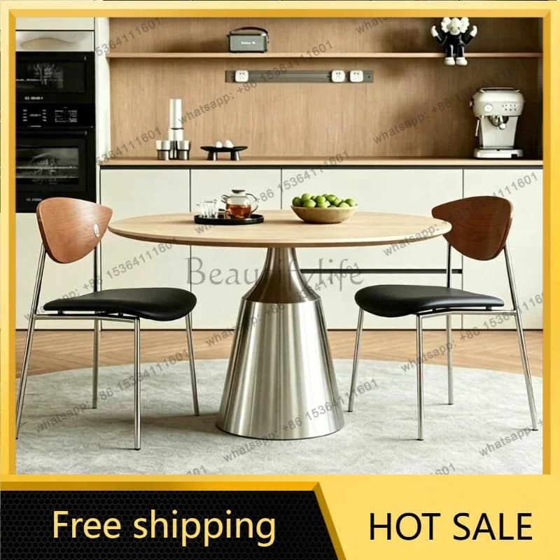 Factory Direct Sales Stainless Steel Slate Dining Table Household Simple Round Table Turntable