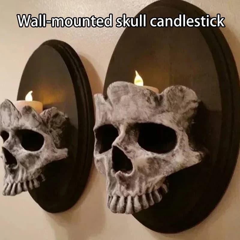 Creative Retro Ghost Skull Decoration Resin Artwork Decorative Piece Sculpture Candlestick Candle Holder Gift