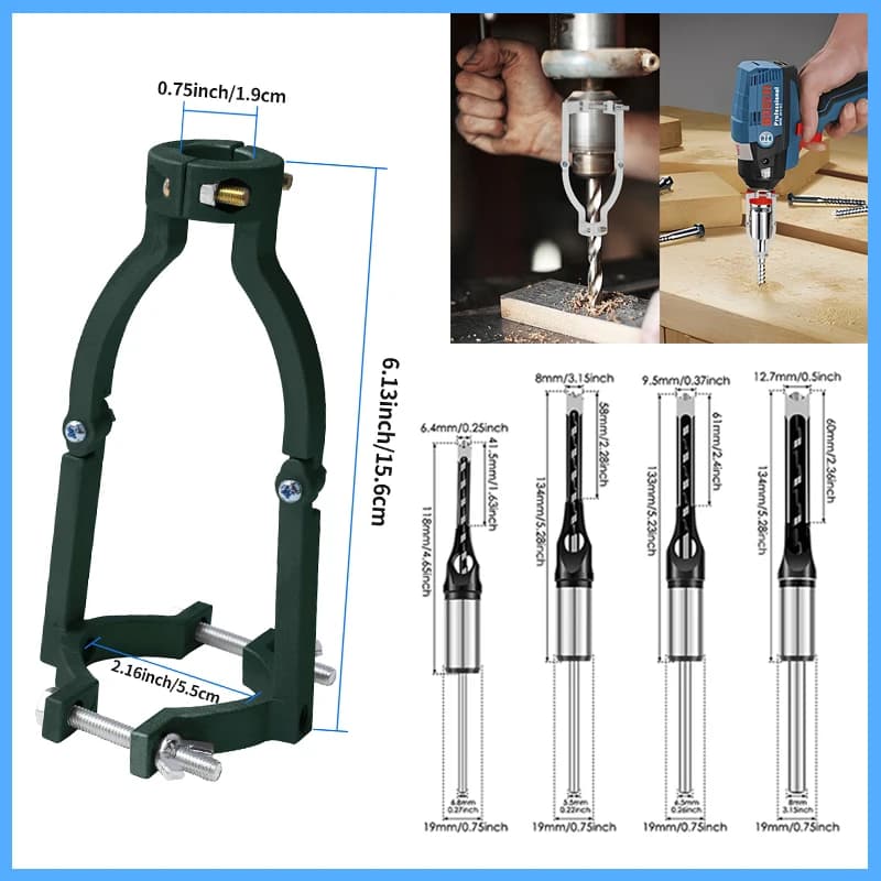Square Hole Drill Bit Adapter with 4pcs Square Hole Drill Bit Easy Installation and Disassembly Power Tool Accessory