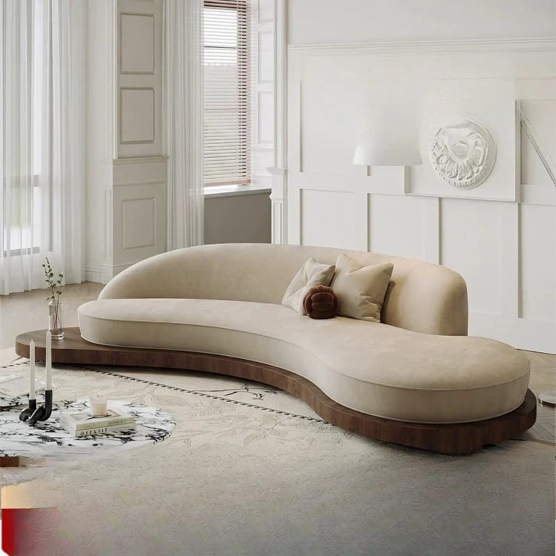 French minimalist fabric sofa apartment type creative fabric sofa living room 2026 new leisure solid wood sofa