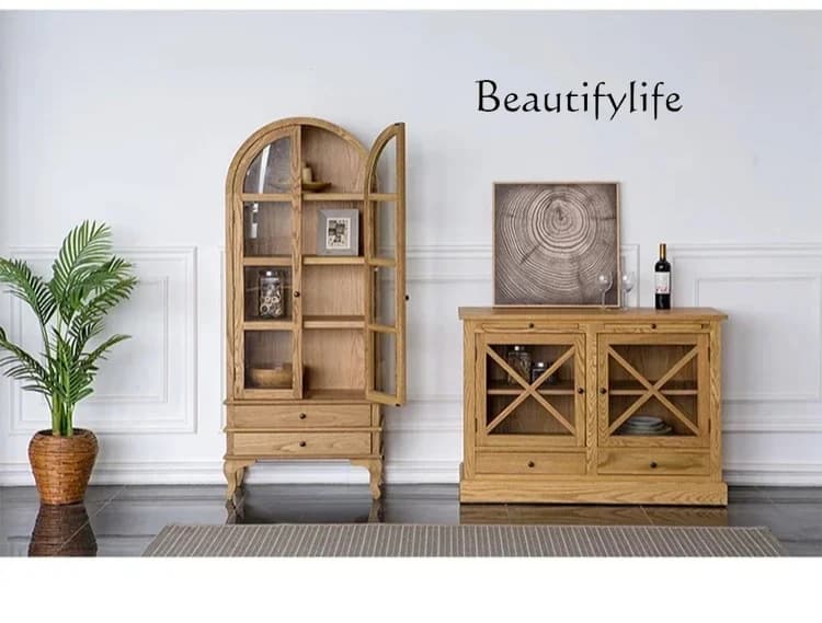 AAmerican Country Dome Oak Solid Wood Storage Cabinet