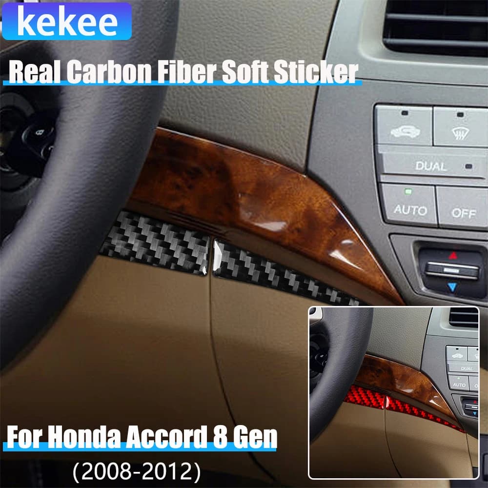 Real Carbon Fiber Car Accessories Dashboard Side Cover Modified Soft Sticker For Honda Accord 8th Gen 2008 2009 2010 2011 2012