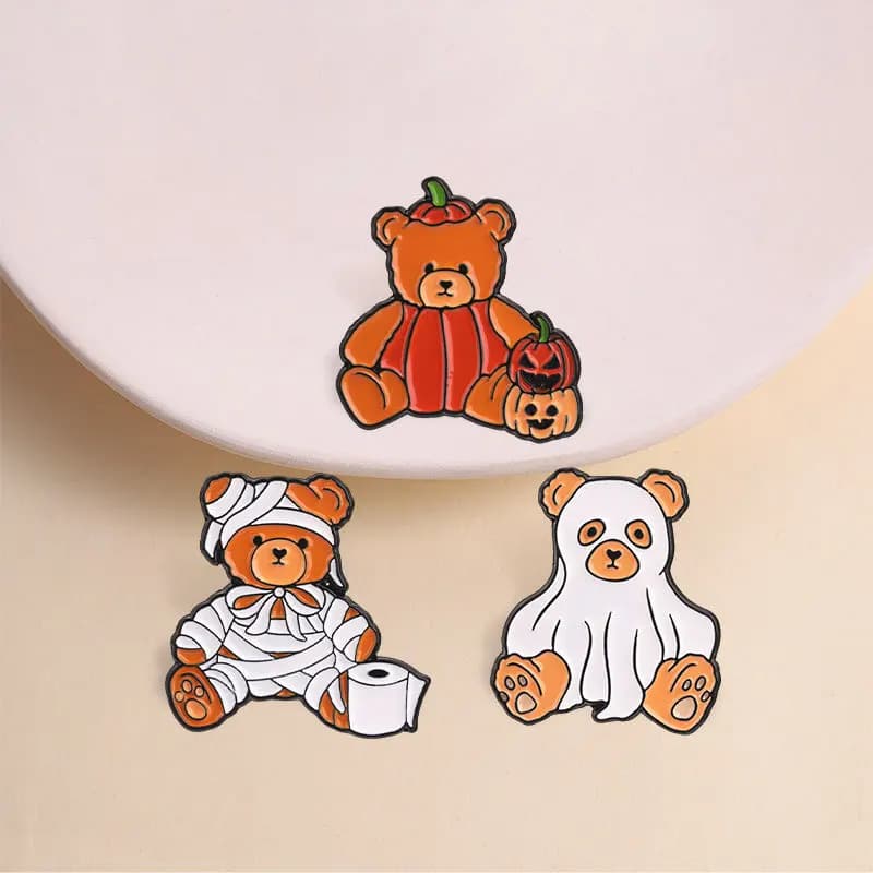 Halloween Ghost Pumpkin Bear Brooch Creative Teddy Bandage Metal Badge Casual Party Gift Pin DIY Clothing Bags Hat T-shirt Jeans