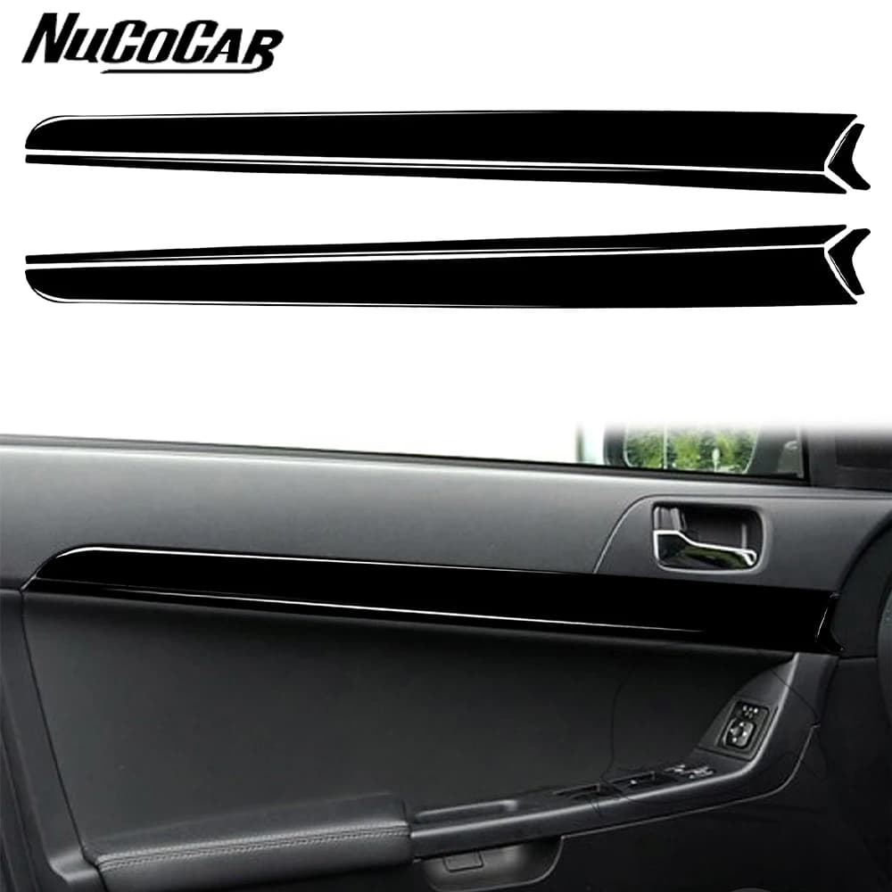 For Mitsubishi Lancer EVO 2008-2015 Piano Black Door armrest Panel Trim Cover strip Car Interior Accessories Decorative Stickers